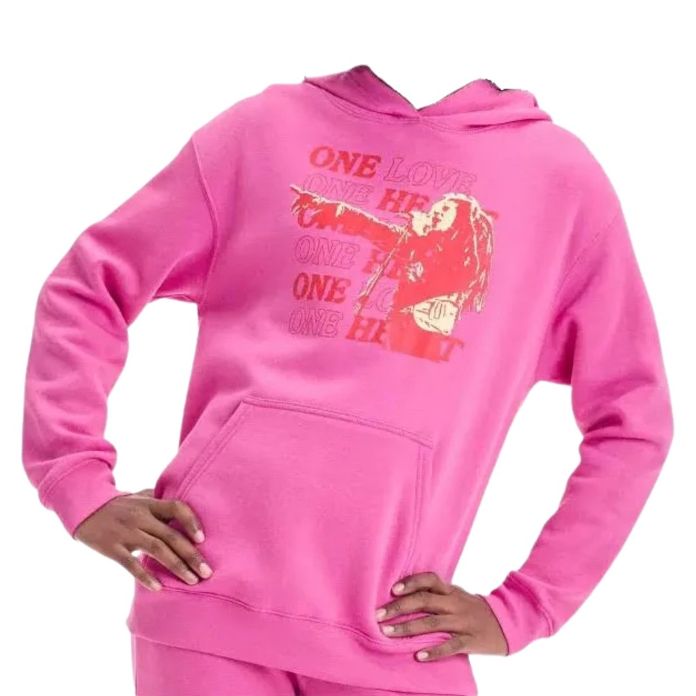 Girls Large Pink Graphic Hoodie Sweatshirt One Love One Heart Hoodie NWT